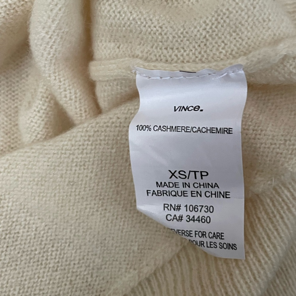 Vince. Cream 100% CASHMERE Sweater OVERSIZED XS Long-Sleeved Crew Neck Side Slit - Picture 6 of 8